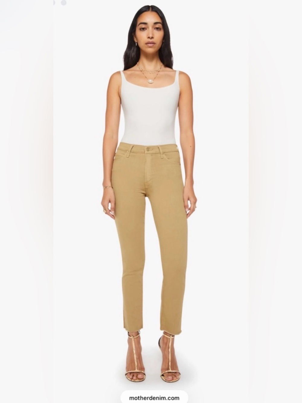 MOTHER The Mid Rise Dazzler Ankle Fray Jeans Play Date Beige Tan Skinny Crop 31